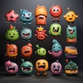 Funny cartoon monsters set. Vector illustration isolated on black background Royalty Free Stock Photo