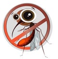 Funny cartoon mosquito on a white background. Danger sign