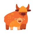 Funny cartoon mother and baby buffalo Cute animals Royalty Free Stock Photo