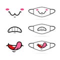 Funny cartoon mouth smile expression face mask design illustration set