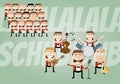 Funny cartoon music band and choir