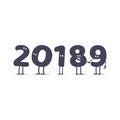 Funny cartoon 2019 New Year illustration isolated on white background