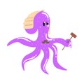 Funny cartoon octopus judge with gavel colorful character vector Illustration Royalty Free Stock Photo