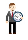 Funny cartoon office worker with clock Royalty Free Stock Photo