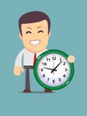 Funny cartoon office worker with clock Royalty Free Stock Photo