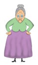 Funny Cartoon Old Grandma, Granny Illustration