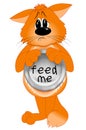 Funny cartoon orange cat with a bowl.