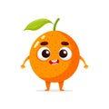 Funny cartoon orange. Kawaii fruit character. Vector food illustration isolated on white background