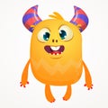 Funny cartoon orange monster. Halloween vector illustration of excited monster Royalty Free Stock Photo