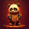 Funny cartoon panda animal blinged up with gold jewelry bling