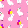 Funny cartoon pattern with cute llamas. Vector Doodle Illustration. Seamless wallpaper, background. Template for design