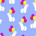 Funny cartoon pattern with cute llamas. Vector Doodle Illustration. Seamless wallpaper, background. Template for design