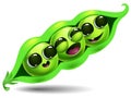 Funny cartoon pea pod on white background