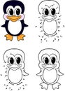 Funny cartoon penguin. Vector illustration. Coloring and dot to Royalty Free Stock Photo