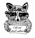 Funny Cartoon picture raccoon thief sketch illustration Royalty Free Stock Photo