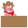 Funny Cartoon Pig Illustration With Blank Sign