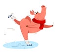 Funny cartoon pig skating on ice like a ballerina vector illustration. Royalty Free Stock Photo