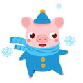 Funny Cartoon pig, symbol of 2019 chinse new year. vector illustration for calendars and cards