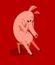 Funny cartoon pig upset and depressed sitting and crying vector illustration, oh the drama.