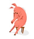 Funny cartoon pig upset and depressed sitting and crying vector illustration, oh the drama.