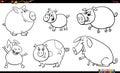 funny cartoon pigs farm animal characters set coloring page