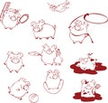 Funny cartoon pigs having fun, playing and fooling around. Royalty Free Stock Photo