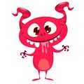 Funny cartoon pink monster with big eyes and mouth full of saliva. Vector Halloween illustration Royalty Free Stock Photo