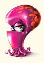 Funny cartoon pink monster with tentacles