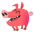 Funny cartoon pink pig. Farm animals. Illustration of a smiling piggy isolated Royalty Free Stock Photo