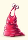 Funny cartoon pink slippery monster