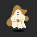 Funny cartoon poltergeist. Cute ghost floating in the air. Isolated fashion vector illustration.