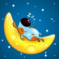 Funny cartoon puppy dog sleeping on the half moon Royalty Free Stock Photo