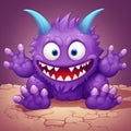 Funny cartoon purple monster isolated on white background. Royalty Free Stock Photo