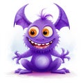 Funny cartoon purple monster isolated on white background. Royalty Free Stock Photo