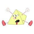 Funny cartoon pyramid with eyes, arms and legs in the shoes screaming and jumping stuck his tongue