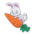 Funny cartoon rabbit mascot holding a giant carrot Royalty Free Stock Photo