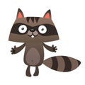 Funny cartoon raccoon. Vector illustration of small raccoon character isolated.