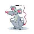 Funny cartoon rat meditates in the lotus position. Rat - a symbol of the new 2020 year on the Chinese calendar