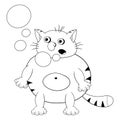 Funny cartoon red cat stands, hiccups and lets bubbles out of his mouth. Funny coloring in the style of comics