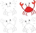 Funny cartoon red crab. Coloring book and dot to dot game for kids