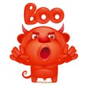Funny cartoon red little devil emoji character with boo title Royalty Free Stock Photo