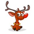 Funny cartoon red nose reindeer.  Christmas vector illustration isolated Royalty Free Stock Photo