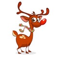 Funny cartoon red nose reindeer Rudolph character. Christmas vector illustration Royalty Free Stock Photo