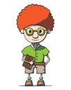 Funny cartoon redhead nerd genius in glasses with