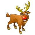 Funny cartoon reindeer with red nose