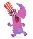 Funny cartoon rhino wearing Uncle Sam hat. Character design for American Independence Day. Vector illustration for print, poster