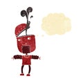 funny cartoon robot with open head with thought bubble