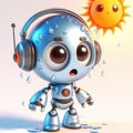 Funny cartoon of a robot sweating, very hot. Digital and technology team. AI generated