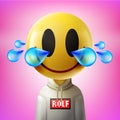 Funny cartoon ROLF emoji design, vector image. Face lol laugh and crying tear icon. New NFT collection Royalty Free Stock Photo