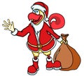 Funny cartoon rooster, the symbol of the new year 2017 on the Chinese calendar in the form of Santa Claus with a bag of gifts